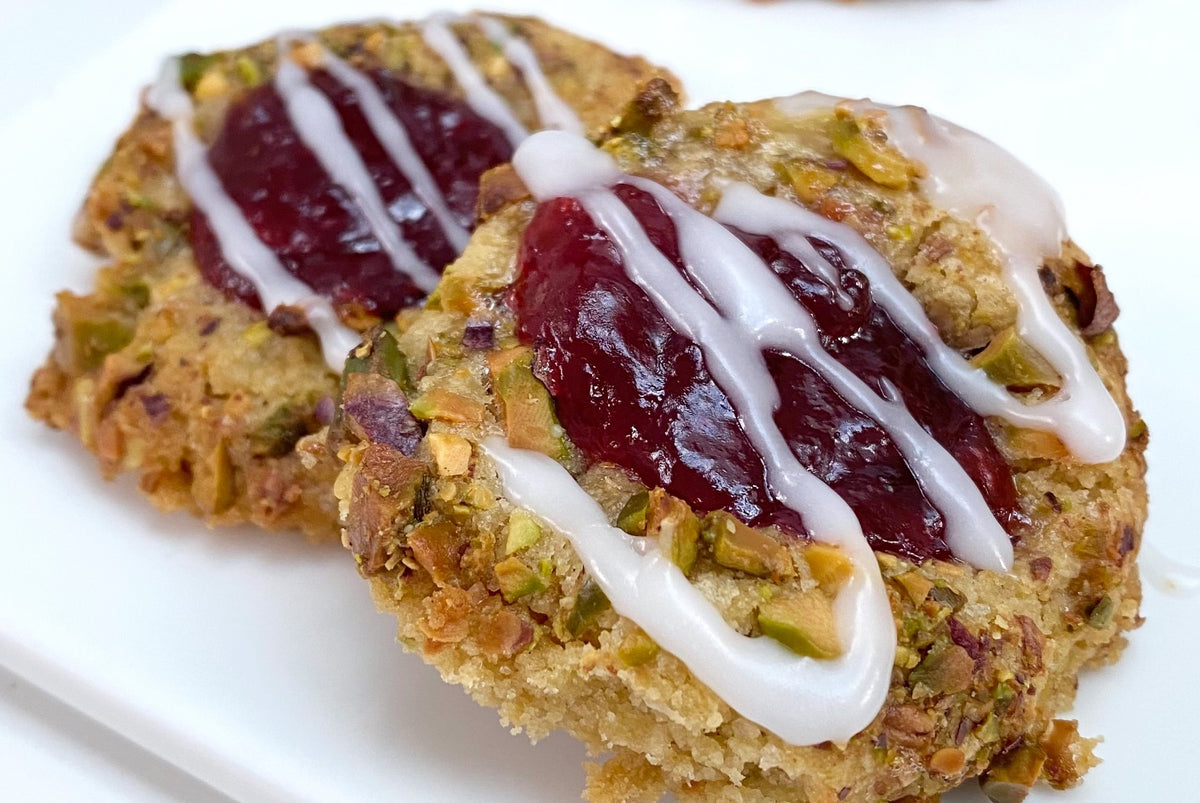 Strawberry & Pistachio Thumb Print Biscuits – Roots & Wings Organic
