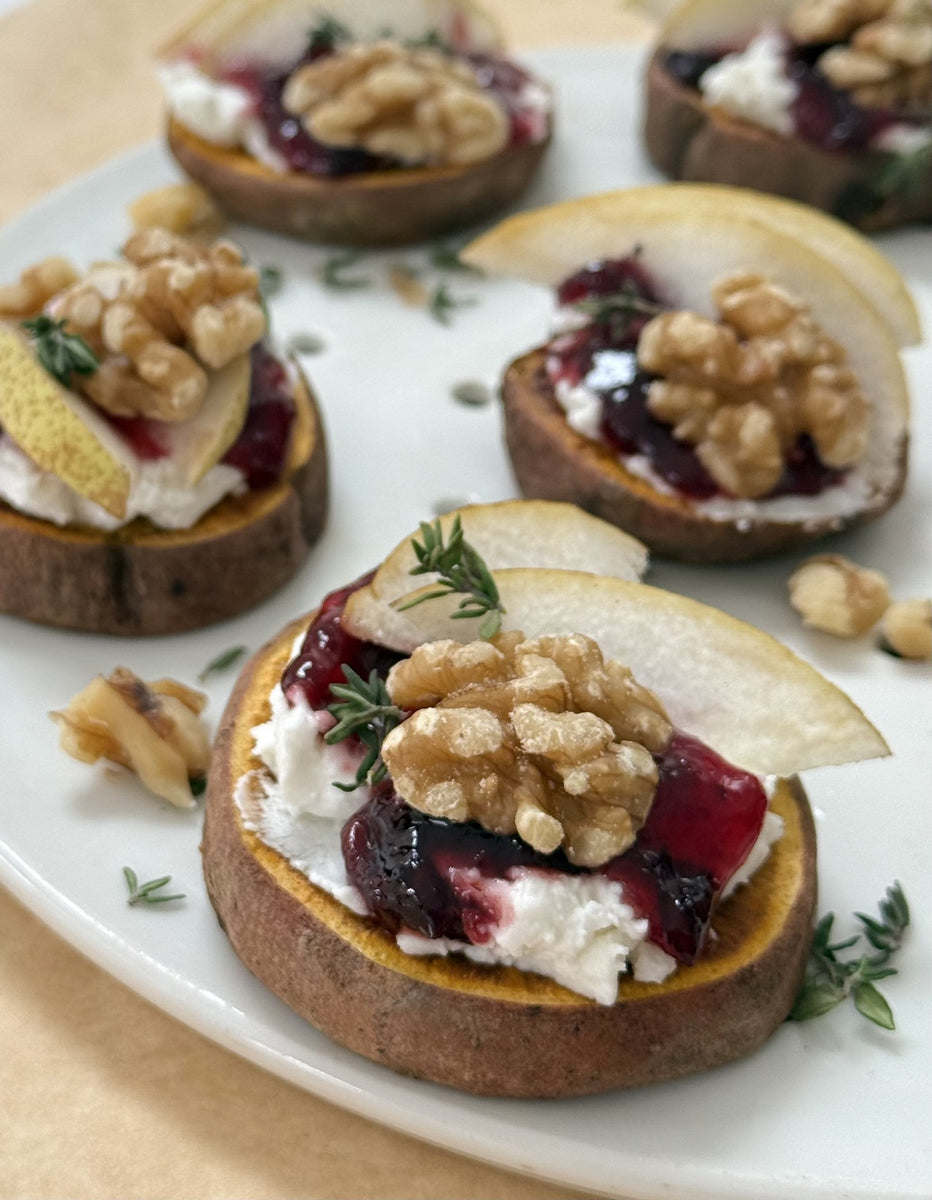 Sweet Potato, Cranberry, Pear & Goats Cheese Rounds – Roots & Wings Organic