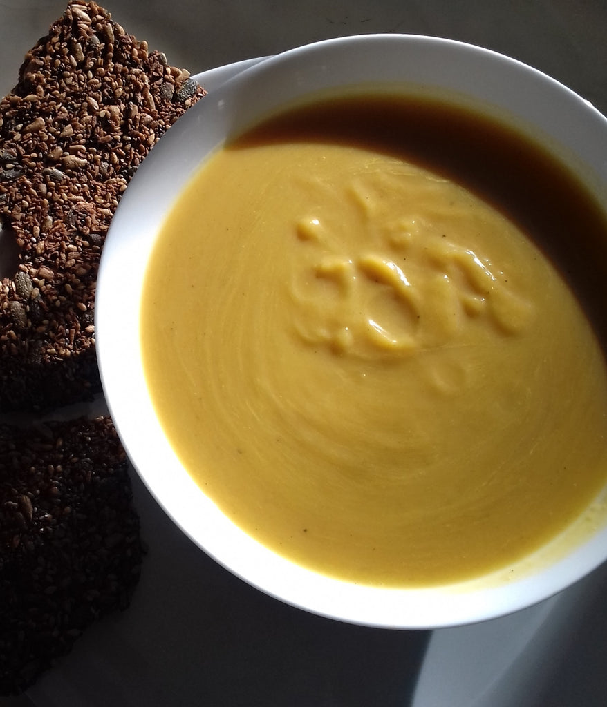 Roasted Butternut Squash Soup with MultiSeed Brittles