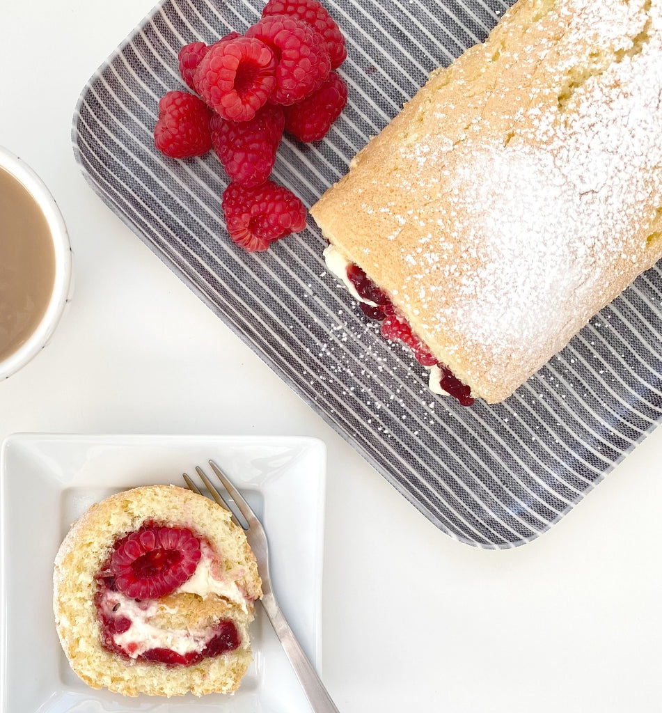 Roots & Wings Organic Award Winning Raspberry Jam makes this Swiss Roll a real tea time treat.